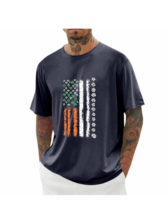 St.Patricks Day Shirts for Men Big and Tall Green Gifts for Him Short Sleeve Crew Neck Printed Casual Men's T-Shirt
