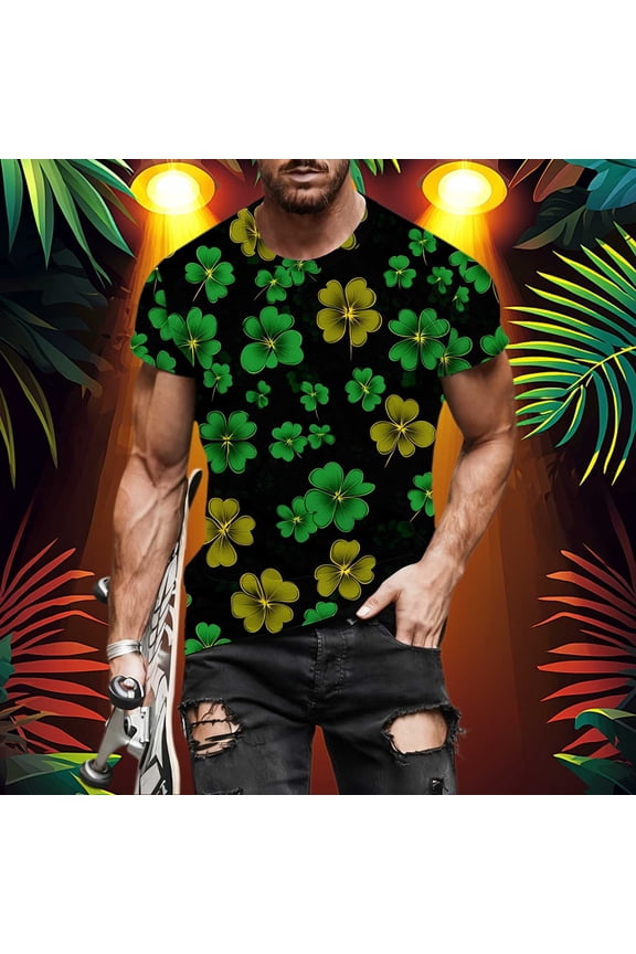 Mens St Pattys Day Shirts Big and Tall Clover Crew Neck Holiday Casual Short Sleeve Printed Graphic T-Shirt