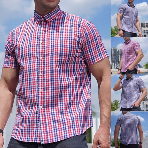 Goodtrade8 Mens Summer Shirts Button up Collar Button Short Sleeve Big and Tall Dress Shirts Outdoor Casual V-Neck T-Shirts for Men