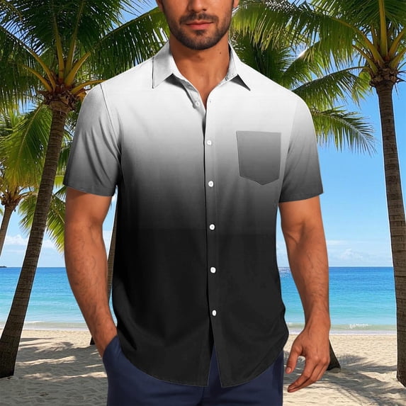 Goodtrade8 Mens Summer Shirts Collared Plain Button Short Sleeve Fashion Outdoor Button up T-Shirts for Men Crew Neck