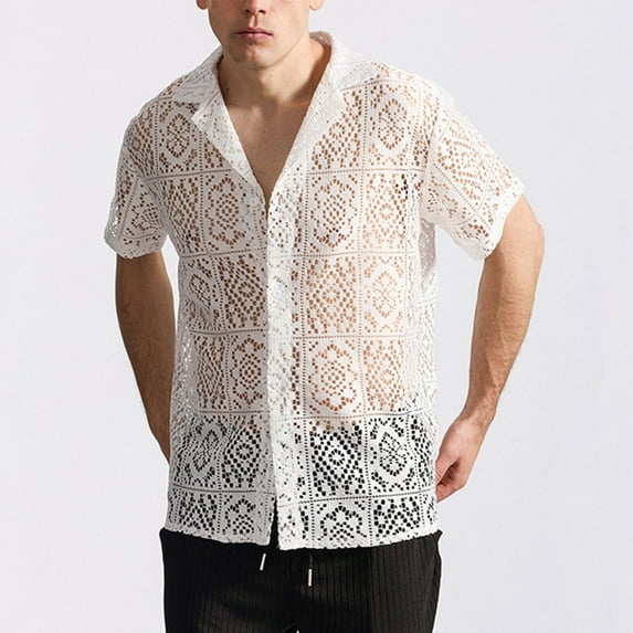 Goodtrade8 Mens Summer Shirts Short Sleeve Button up Button Fashion Plain Collared Outdoor Crew Neck T-Shirts for Men Button up