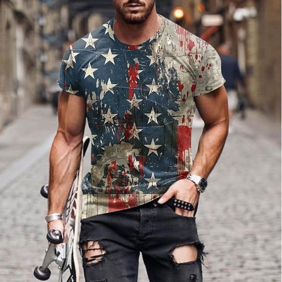 Goodtrade8 Mens Summer Shirts Short Sleeve Patriotic Pullover Trendy Travel Print T-Shirts for Men