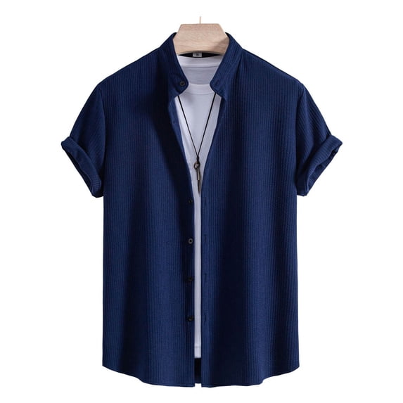 Goodtrade8 Mens Summer Shirts Short Sleeve Work Button Plain Casual Button up Crew Neck Button up Collared T-Shirts for Men Outdoor
