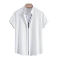 thumbnail image 1 of Goodtrade8 Mens Summer Shirts Short Sleeve Work Button Plain Casual Button up Crew Neck Button up T-Shirts for Men Collared, 1 of 7