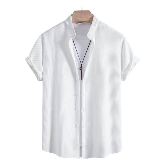 Goodtrade8 Mens Summer Shirts Short Sleeve Work Button Plain Casual Button up Crew Neck Button up T-Shirts for Men Collared