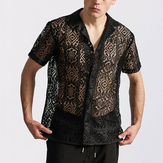 Goodtrade8 Mens Summer T-Shirts Short Sleeve Collared Button Solid Color Fashion Button up Button up Crew Neck Shirts for Men