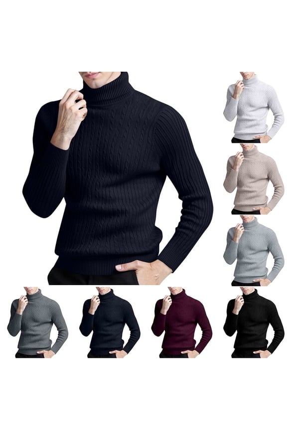Mens Sweaters Fleece Big and Tall Turtleneck Sweater for Men Long Sleeve Warm Solid Color High Neck Mens Sweaters Knitted