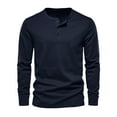 thumbnail image 1 of Goodtrade8 Mens Tops Casual Plus Size Button Crew Neck Solid Color Long Sleeve Navy Shirts for Men, 1 of 4