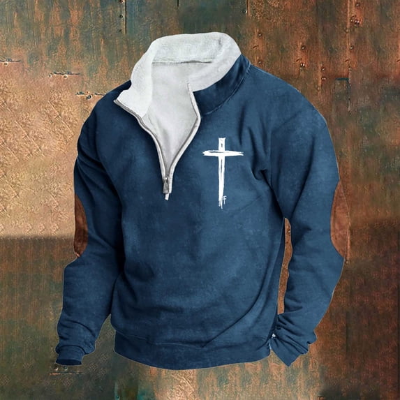 Goodtrade8 Mens Tops Long Sleeve Zip Mock Neck Graphic Quarter Zipper Casual Long Sleeve Oversized Sweatshirt