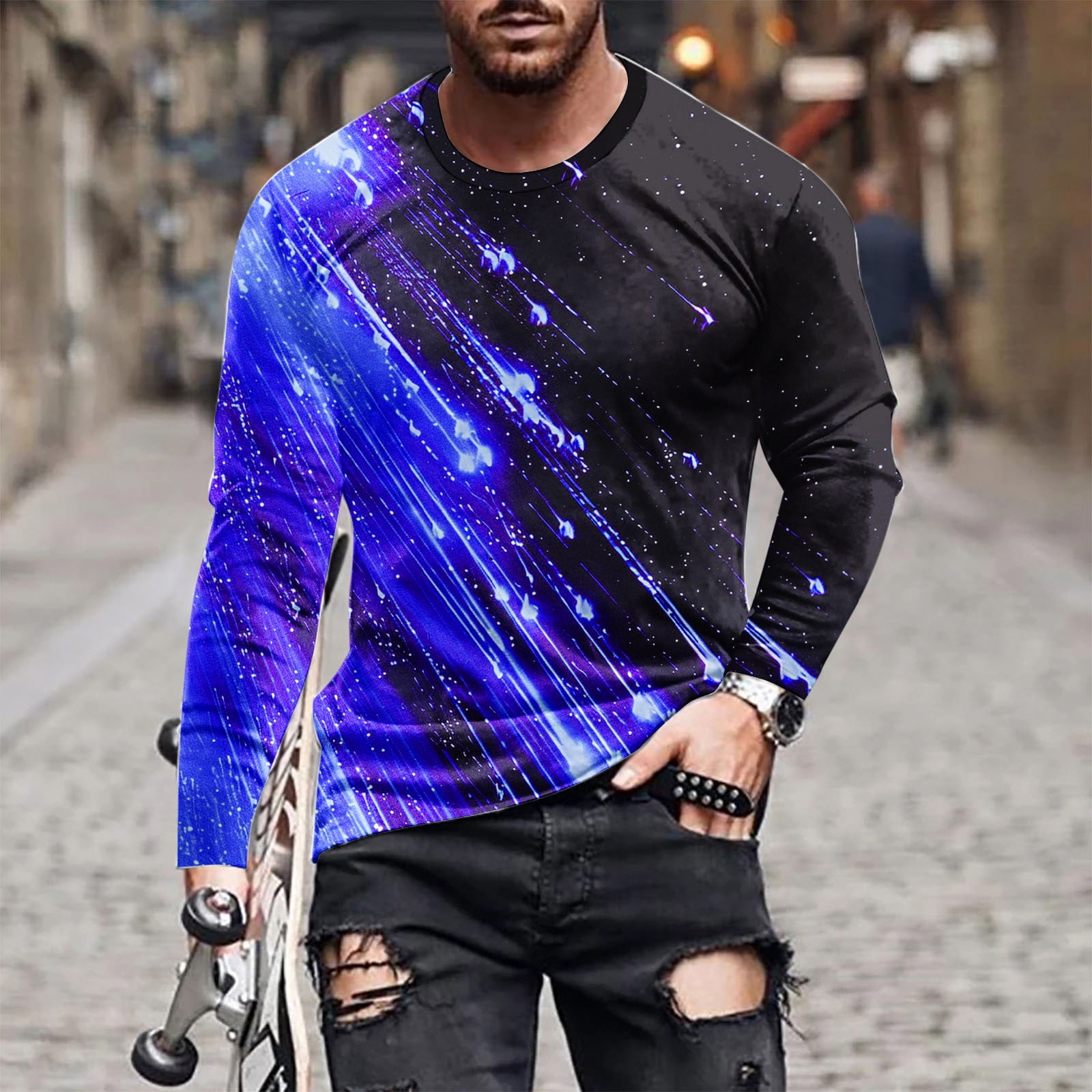 Goodtrade8 Mens Tops Printed Long Sleeve Athletic Crew Neck Dark Blue Goodtrade8 Mens Tops Printed Long Sleeve Athletic Crew Neck Dark Blue