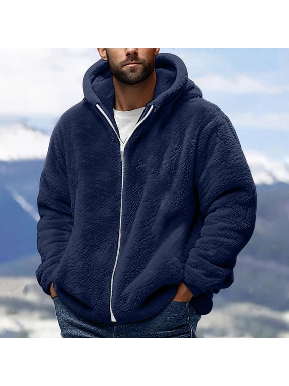 Mens Winter Jackets Big and Tall Thickened Outwear Fleece Long Sleeve Hooded Warm Coats for Men Zipper