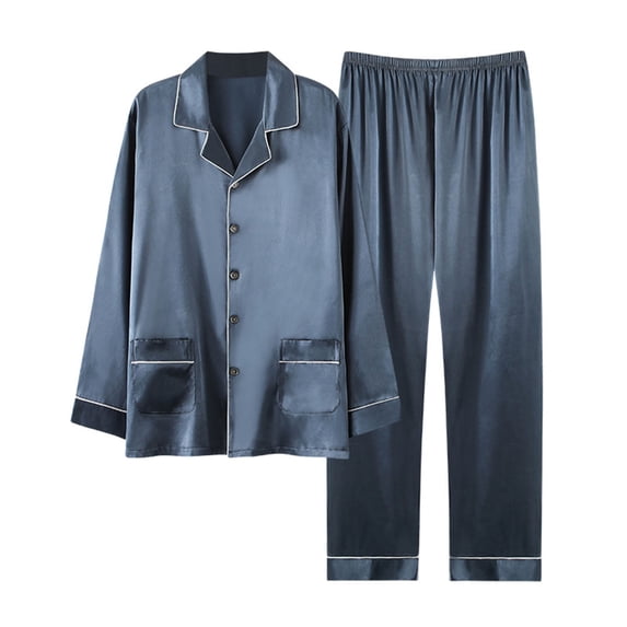 Goodtrade8 Pajamas for Women Silk Satin Plus Size Long Sleeve Solid Color Collared Button Down Casual Womens Pajamas