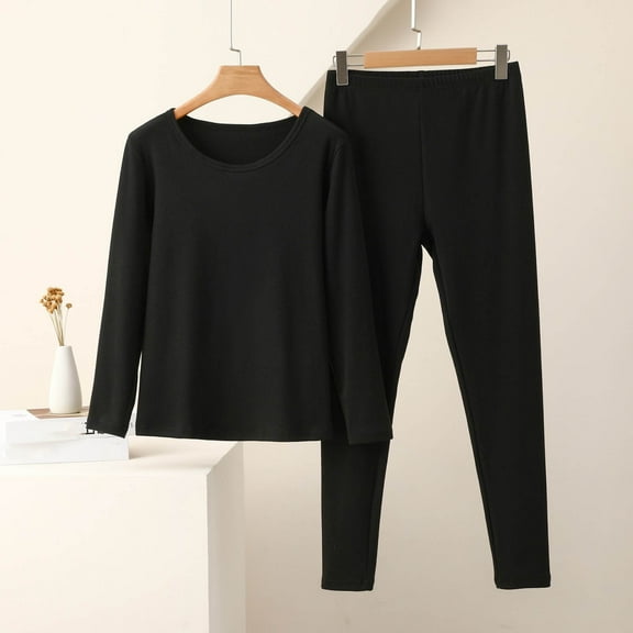 Goodtrade8 Pajamas for Women Soft Fleece Casual Crew Neck Solid Color Long Sleeve 2 Piece Womens Pjs