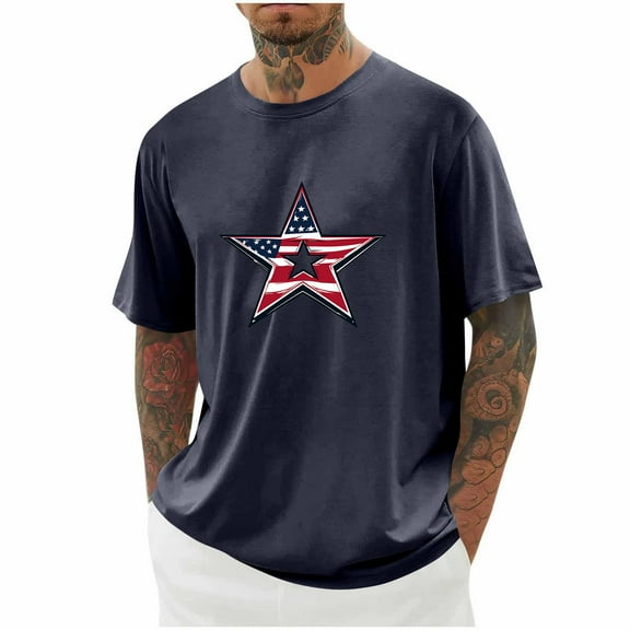 Goodtrade8 Patriotic Tshirts for men Independence Day Short Sleeve Pullover Summer Red White and Blue Casual American Flag Fourth of July Mens Tops