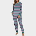 thumbnail image 1 of Goodtrade8 Pijama Set for Woman Striped 2 Piece Straight Leg Pants Crew Neck Lightweight Casual Long Sleeve Women's Pajamas, 1 of 7