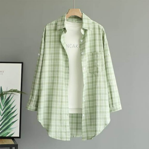 Goodtrade8 Plaid Winter Shirts for Women Lightweight Loose Collared Casual Long Sleeve Womens Tops for Winter