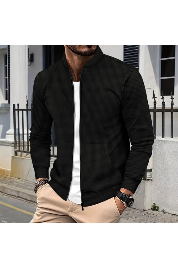 Plain Shirt Jackets Stand Collar Zip up Jackets for Men Winter Long Sleeve Casual Mens Coats Outerwear Winter