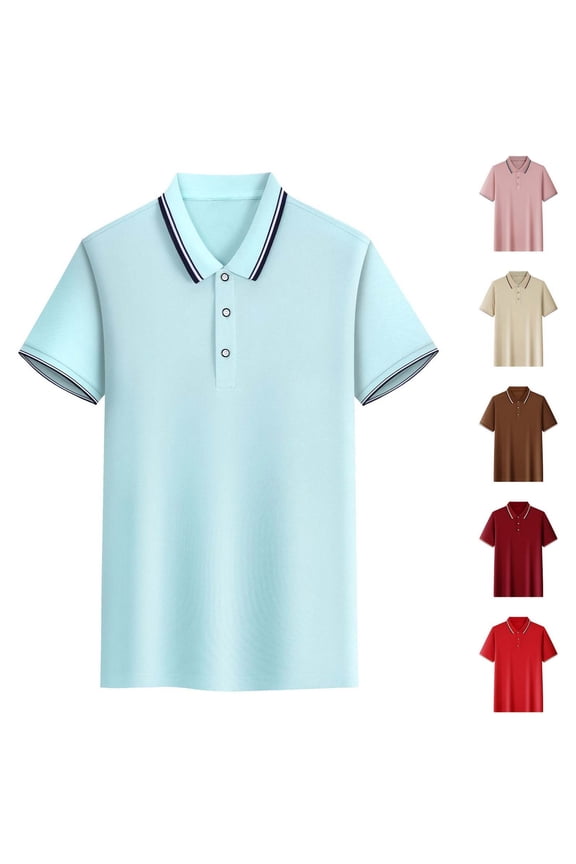 Plain Shirts for Men Collar Polo Pullover Short Sleeve Button up Summer Casual Crew Neck Mens T-Shirts