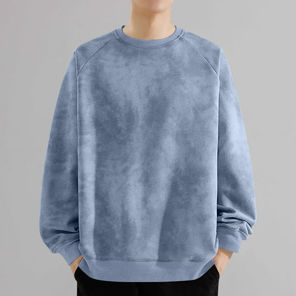 Goodtrade8 Plain Tops for Men Casual Long Sleeve Crew Neck Oversized Sweatshirts for Men