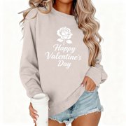 Goodtrade8 Ladies Valentine Shirts Heart Holiday Gifts Long Sleeve Ladies Valentine Tops Casual Crewneck Pullover