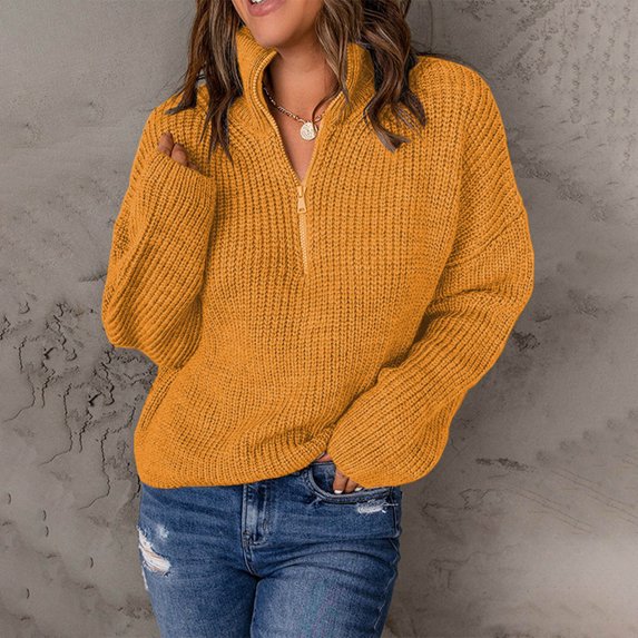 Goodtrade8 Plus Size Sweaters for Women Loose Casual Solid Color V-Neck Long Sleeve Sweater Women Tops