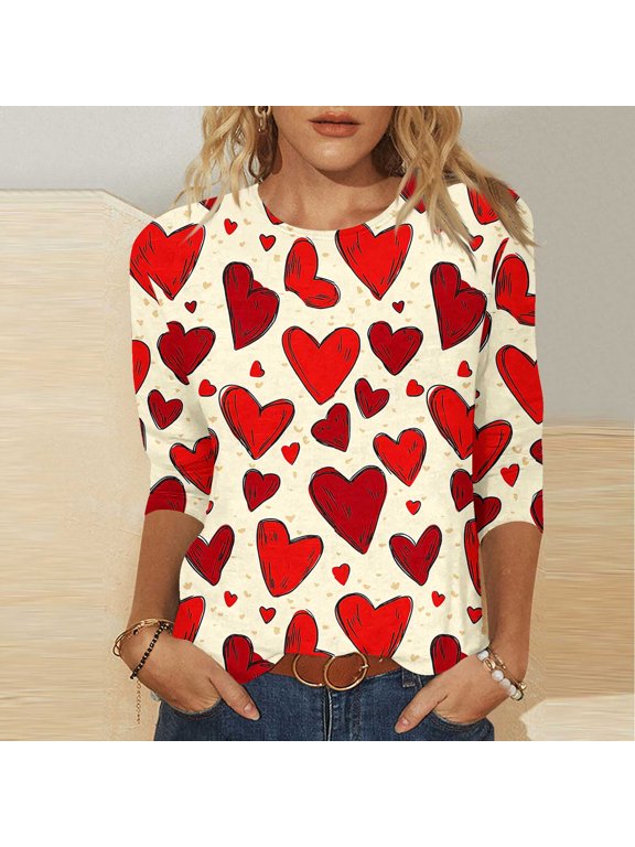 Plus Size Tops for Ladies 3/4 Sleeve Cute Pullover Spring Summer Holiday Fashion Womens T-Shirts Graphic