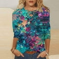 thumbnail image 1 of Goodtrade8 Plus Size Tops for Women Blue Plus Size 3/4 Sleeve V-Neck Printed Casual Womens Shirts Plus Size, 1 of 5