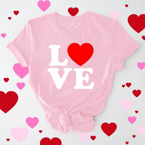 Goodtrade8 Plus Size Valentines Womens Tops Short Sleeve Ladies Valentines Day Crew Neck Printed Love Casual Heart Womens Tops