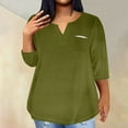 thumbnail image 1 of Goodtrade8 Plus Size Winter Tops for Women 2025 Green Pocket Casual Solid Color 3/4 Sleeve Winter Shirts for Women, 1 of 5