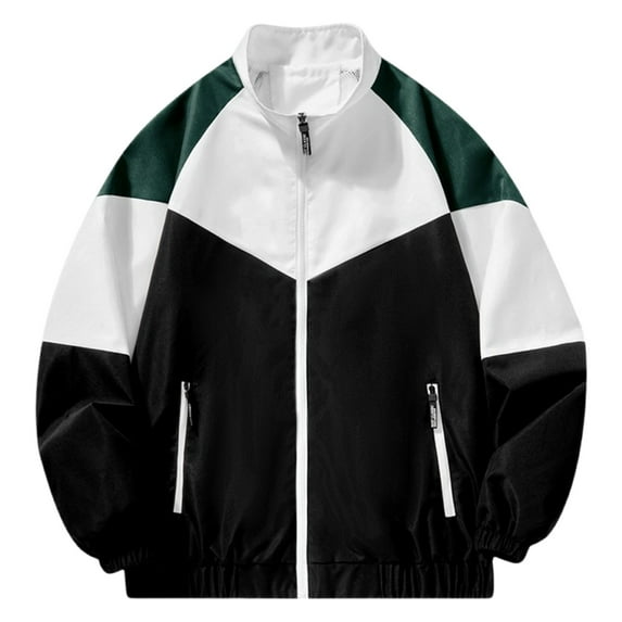 Goodtrade8 Pocket Bomber Jacket Color Block Zip up Winter Jackets for Men Outdoor Long Sleeve Casual Stand Collar Mens Coats Outerwear Winter
