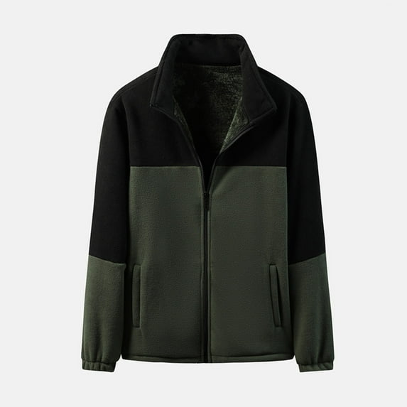 Goodtrade8 Pocket Fleece Jackets Zip up Color Block Mens Jackets Long Sleeve Outdoor Stand Collar Casual Coats for Men