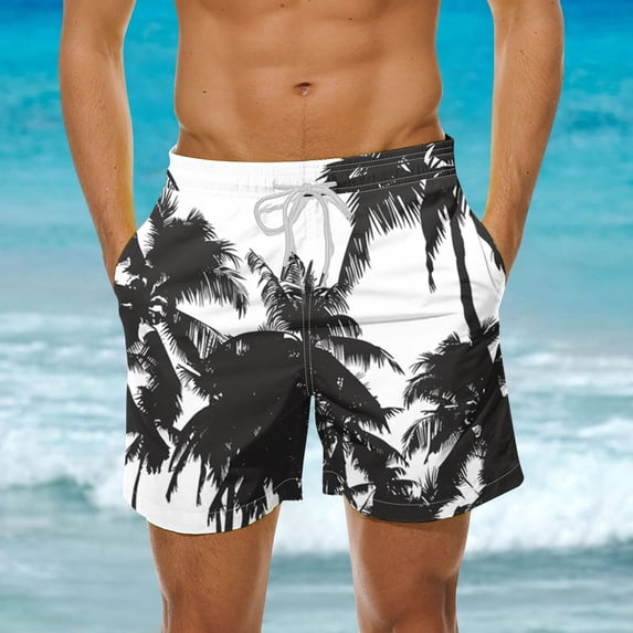 Goodtrade8 Pockets Men's Beach Short Big and Tall Outdoor Casual Hawaiian Vacation Graphic Drawstring Hiking Shorts