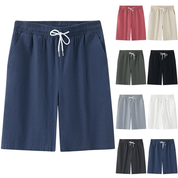 Goodtrade8 Pockets Mens Shorts Big and Tall Gym Drawstring Elastic Waist Straight Solid Color Casual Hiking Shorts