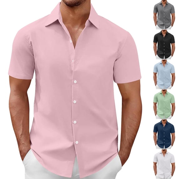 Goodtrade8 Polo Shirts for Men Button down Work Dress Shirts Short Sleeve Pockets Summer Casual Collar Outfits Mens T-Shirts Gift for Men