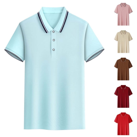 Goodtrade8 Polo T-Shirts for Men Short Sleeve Collar Pullover Button up Summer Casual Plain Outfits Mens Shirts Crew Neck