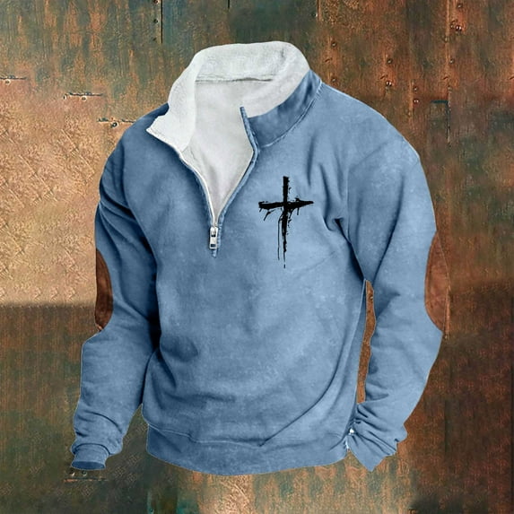 Goodtrade8 Quarter Zipper Mens Tops Graphic Zip Mock Neck Long Sleeve Casual Oversized Sweatshirt