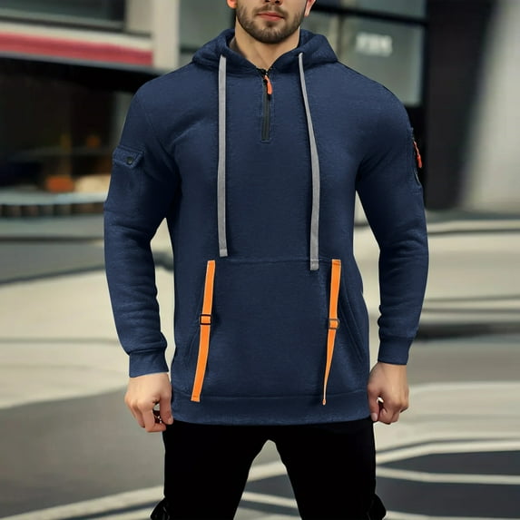 Goodtrade8 Quarter Zipper Oversized Sweatshirt Plain Hooded Pocket Drawstring Athletic Long Sleeve Mens Hoodies Lightweight
