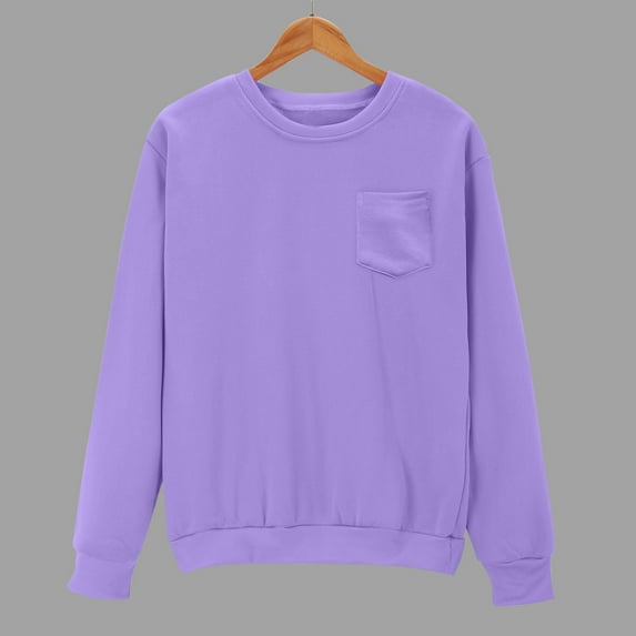 Goodtrade8 Ribbed Tops for Women Pullover Long Sleeve Solid Color Purple Trendy Crew Neck Womens Blouse Fall Winter