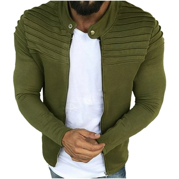 Goodtrade8 Shirt Jacket Pocket Outdoor Zip up Jackets for Men Casual Stand Collar Long Sleeve Plain Mens Coats