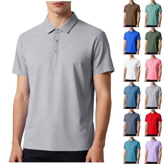 Goodtrade8 Shirts for Men Polo Pullover Casual Summer Short Sleeve Gift for Husband Work Button up Mens T-Shirts Plain
