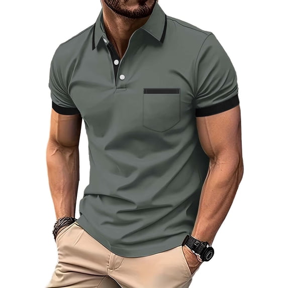 Goodtrade8 Shirts for Men Polo Summer Short Sleeve Pullover with Pocket Mens T Shirts