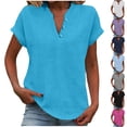 thumbnail image 1 of Goodtrade8 Shirts for Women Cotton Linen Plus Size Summer Blouse for Women Casual Short Sleeve V-Neck Tunic Solid Color Women Summer Tops, 1 of 9
