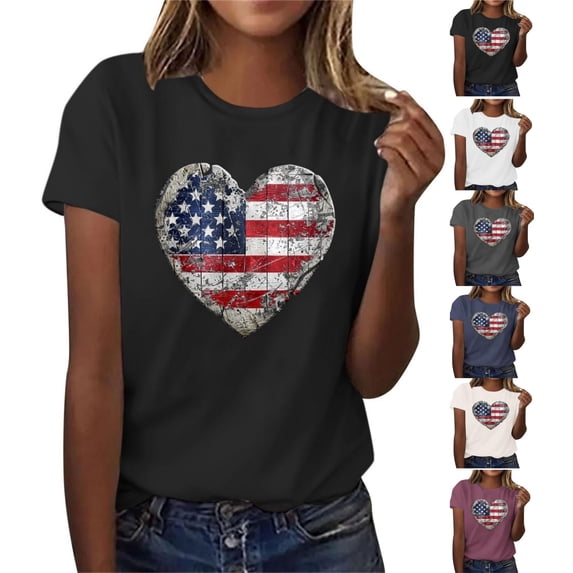 Goodtrade8 Short Sleeve Shirts for Women Summer Casual Pullover USA Years Anniversary Graphic Independence Day Red White and Blue July 4th Fashion Womens Shirts American Flag