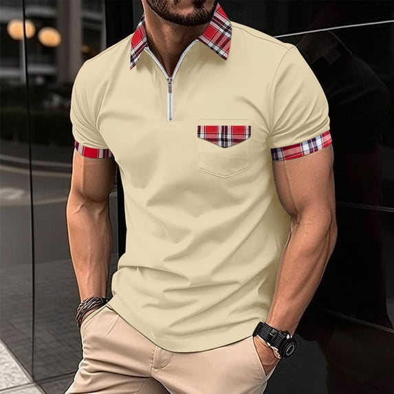 Goodtrade8 Short Sleeve Shirts for Men Polo Summer Pullover Plain Fashion Collared Outdoor Work Mens T-Shirts
