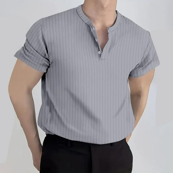 Goodtrade8 Short Sleeve Shirts for Men Summer Pullover Work Travel Business Plain Mens T-Shirts V-Neck