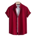 thumbnail image 1 of Goodtrade8 Short Sleeve Shirts for Men Work Summer Button Plain Casual Button up Button up Crew Neck Mens T-Shirts Outfits, 1 of 8