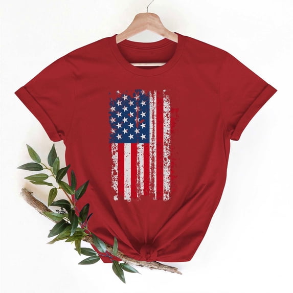 Goodtrade8 Short Sleeve T Shirts for Women Summer 4th of July Pullover Red White and Blue American Flag , Red White and Blue Graphic Casual Independence Day Juniors Tops Fashion