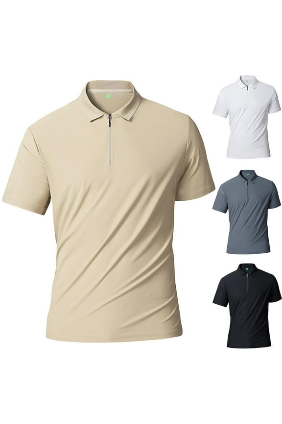 Short Sleeve T-Shirts for Men Polo Collar Pullover Casual Summer Plain Crew Neck Mens Shirts Zipper