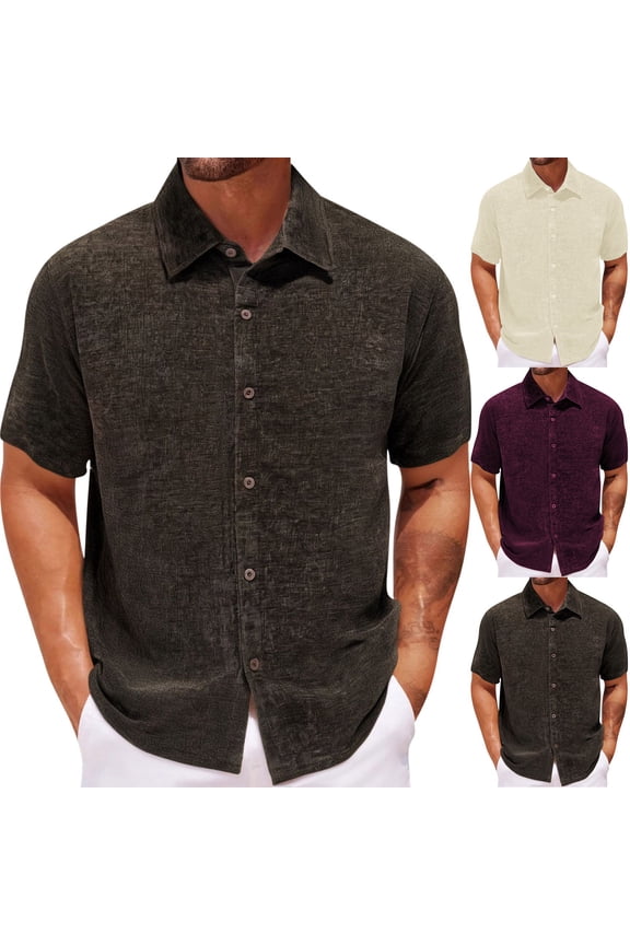 Short Sleeve T-Shirts for Men Summer Vintage Button Button up Collared Dress Shirts Casual Outdoor Crew Neck Mens Shirts