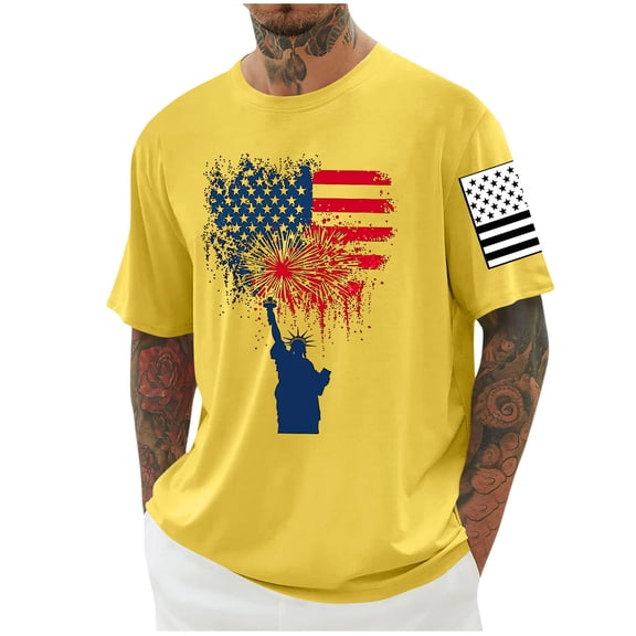 Goodtrade8 Short Sleeve Tshirts for Men Fourth of July Summer Pullover Red White and Blue Patriotic American Flag Independence Day Mens Tops Outdoor